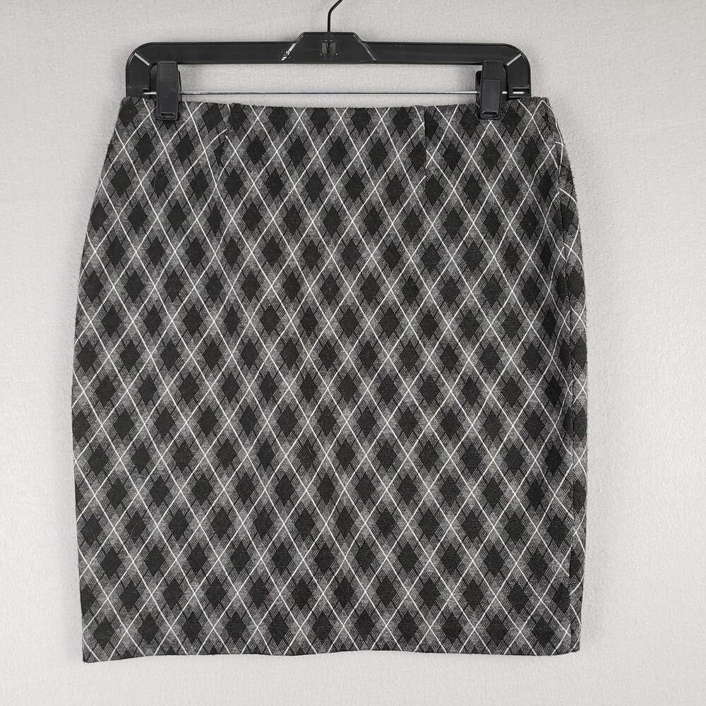 Express L/XL Argyle Bodycon Pencil Skirt Gray Black Dark Academia Office‎ Siren